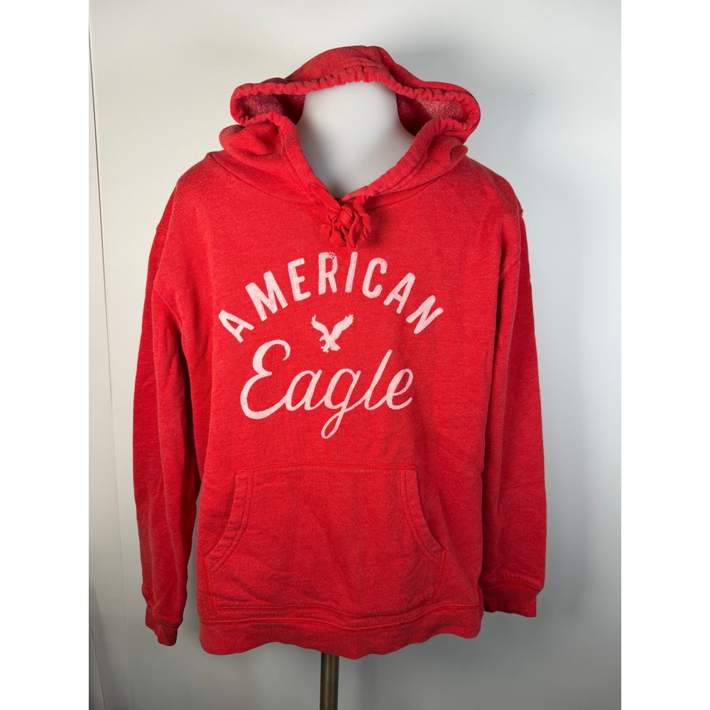 American Eagle Outfitters Red Graphic Logo Pullover Hoodie Sweatshirt Medium